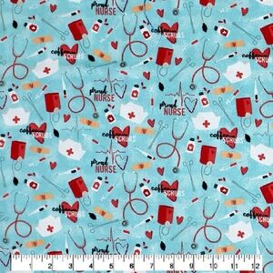 Proud Nurse, coffee and scrubs cotton fabric